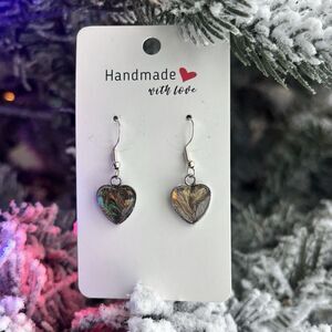 Handmade AcrylicPour Heart Earrings Dangle Hypoallergenic made by elderly artist